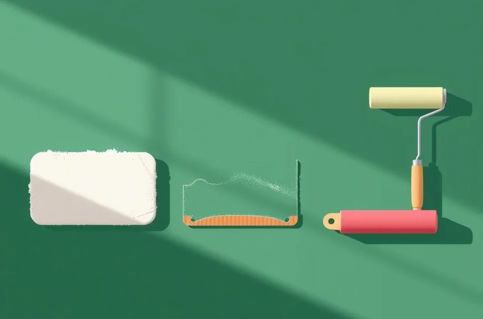 Outils de peinture disposés dans l'ordre des étapes du chantier