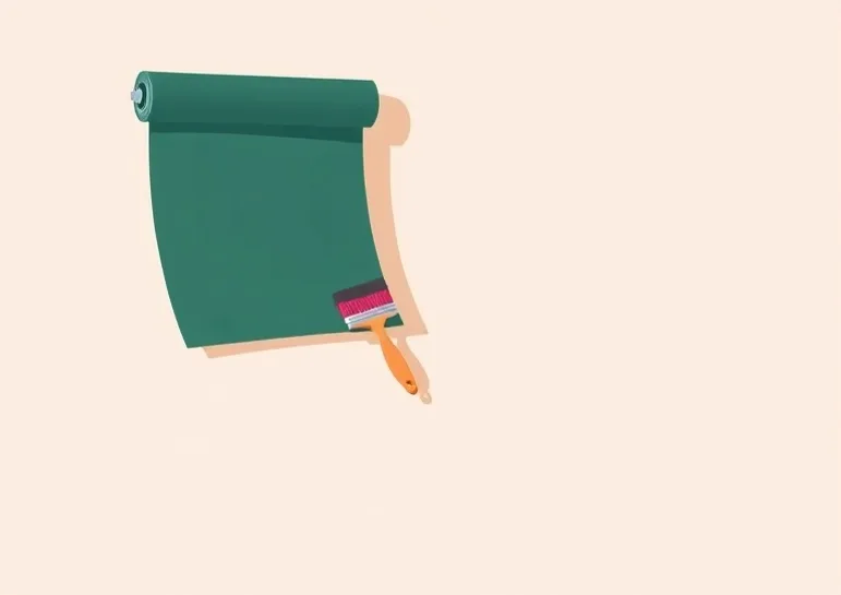 Pose de papier peint, rouleau et brosse à maroufler